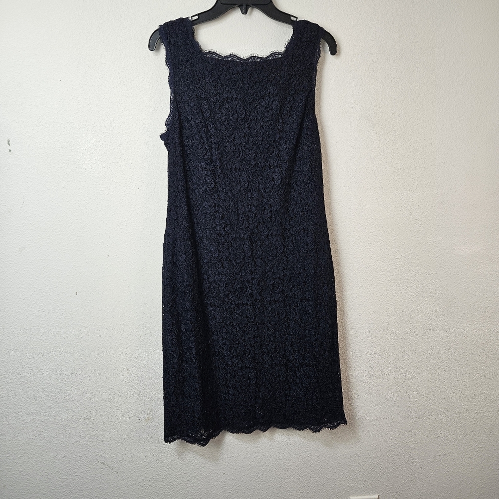 Adrianna Pappell Boatneck Lace Sheath Dress Navy US 14 Navy Cocktail Party